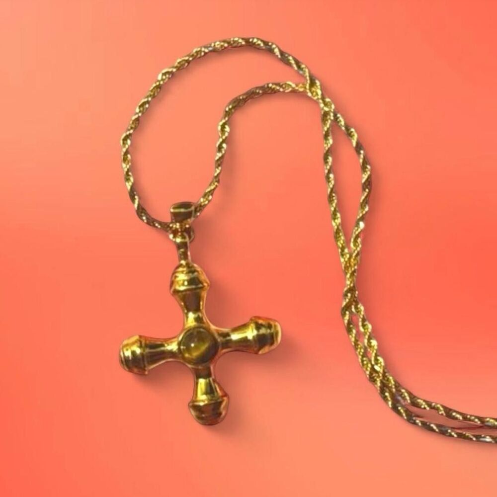 chunky 18k gold-plated stainless steel cross necklace